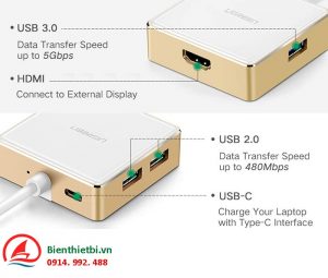 Cáp Thunderbolt 3 ra HDMI 3 cổng USB hỗ trợ sạc USB-C