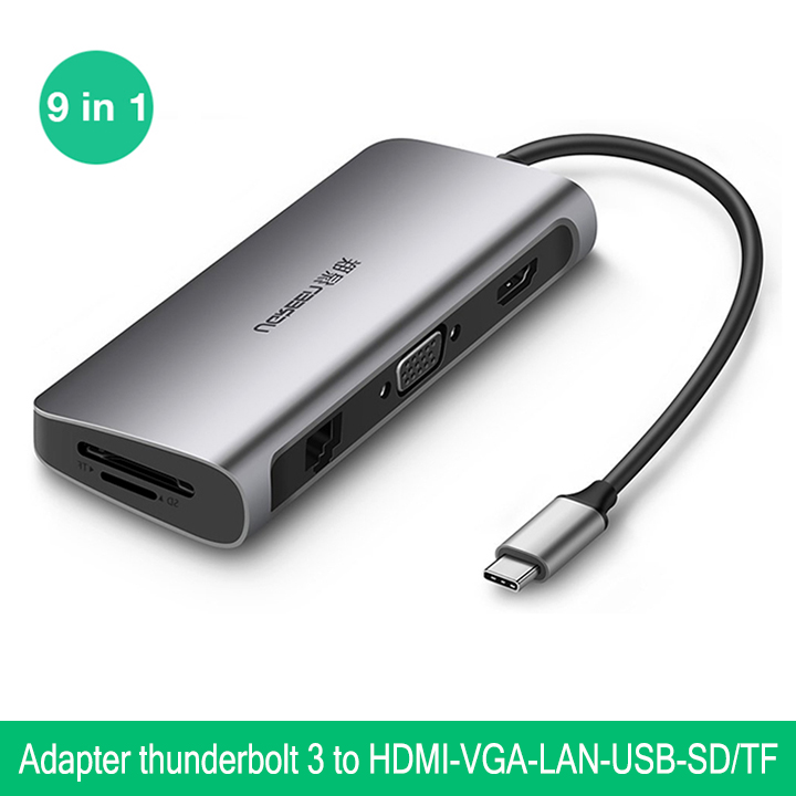 Hub USB Type-C 9 in 1 to HDMI VGA USB 3.0 LAN - Ugreen 40873