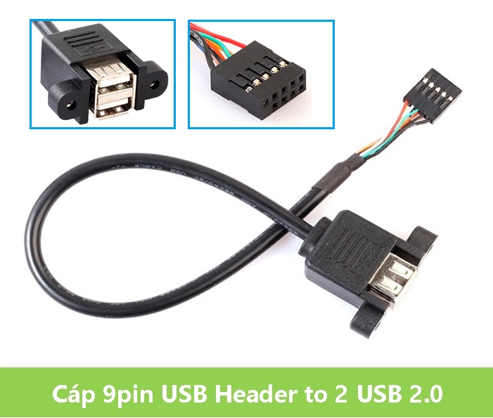 Cáp chuyển đổi 9pin USB Header Motherboard to 2 USB Type A