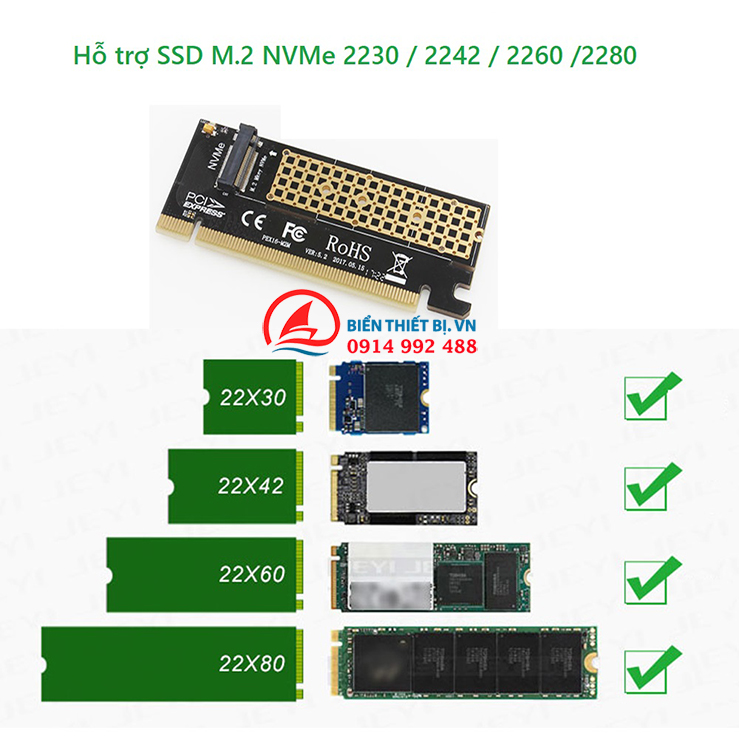 Card chuyển đổi M2 NVMe SSD NGFF sang PCI-E 3.0 X16 - JEYI