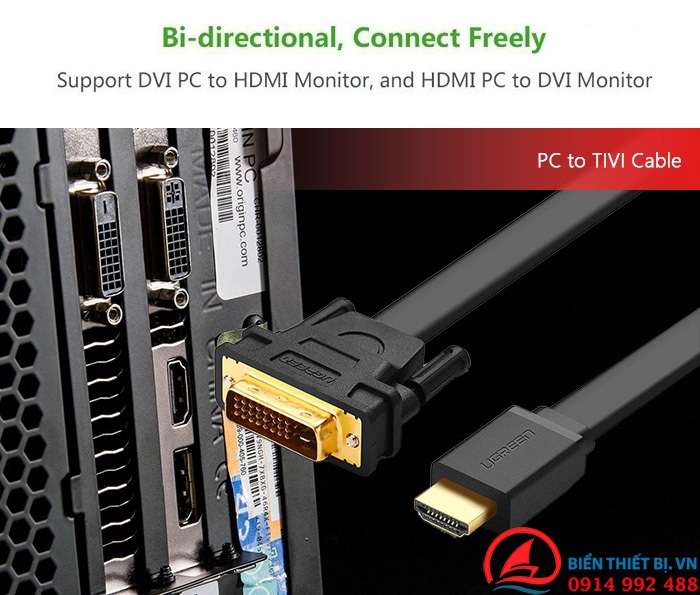 Cáp DVI-D sang HDMI - Ugreen 10166 chính hãng dây dài 15m