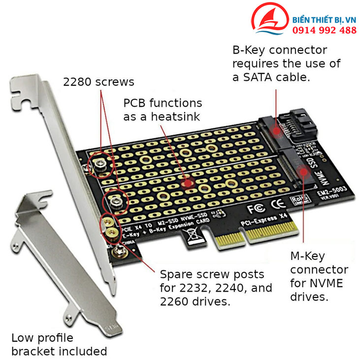 Card PCI-E X4 lắp SSD M.2 NVME và M.2 SATA cho máy tính để bàn