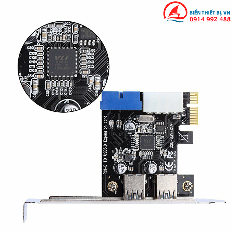 Card PCI-E ra 2 USB 3.0 Hub 19pin Đầu nối nguồn PCI-E 4pin IDE