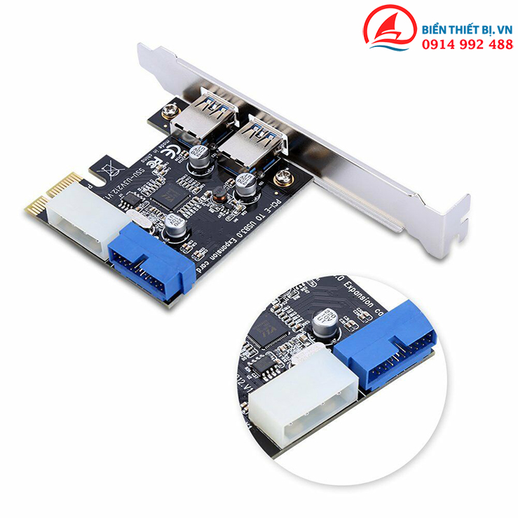 Card PCI-E ra 2 USB 3.0 Hub 19pin Đầu nối nguồn PCI-E 4pin IDE