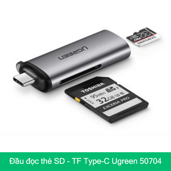 Đầu đọc thẻ nhớ SD TF – USB Type-C Ugreen 50704 vỏ Aluminum