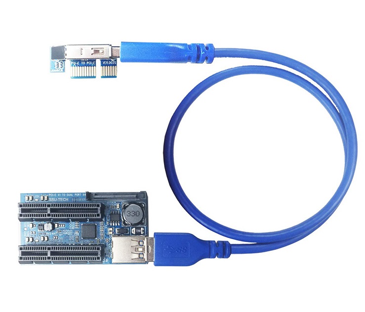 Card riser PCI-E 1X ra 2 PCI-E 4X Cáp mở rộng USB  dài 60cm