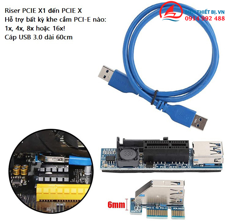 Cáp USB kéo dái PCI-E 1x 4x 8x hoặc16x