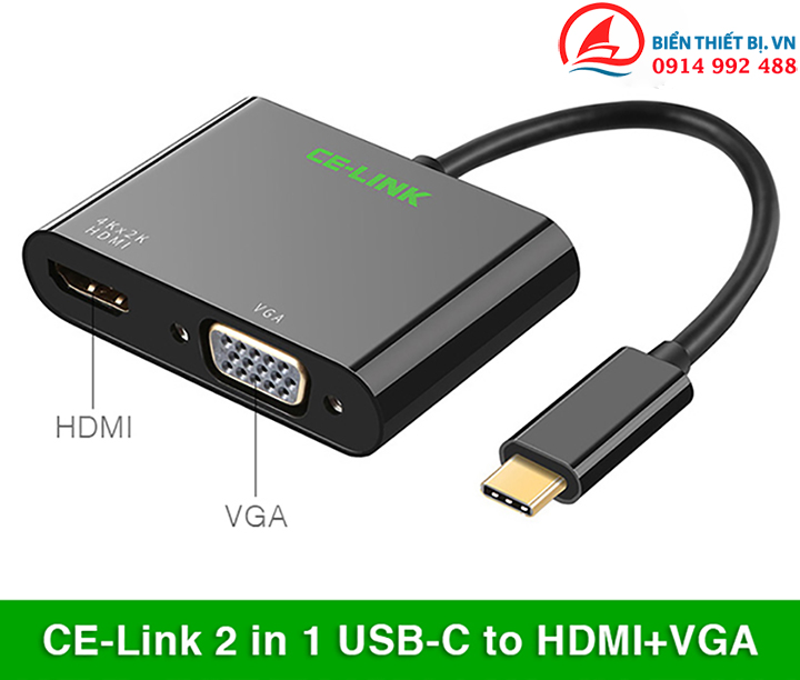 Cáp chuyển đổi USB-C ra HDMI và VGA Thương hiệu CE-Link Hỗ trợ 4k
