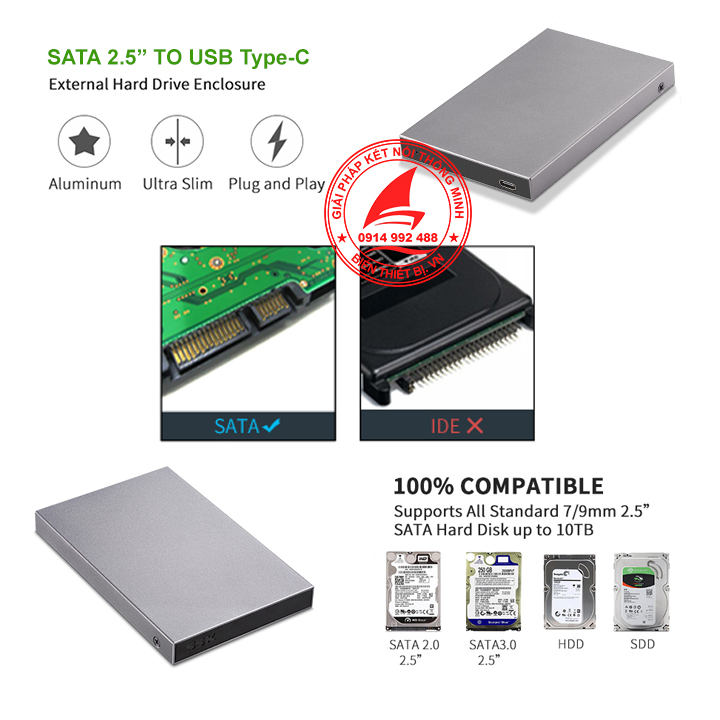Box HDD SSD 2.5 SATA Type-C Vỏ nhôm