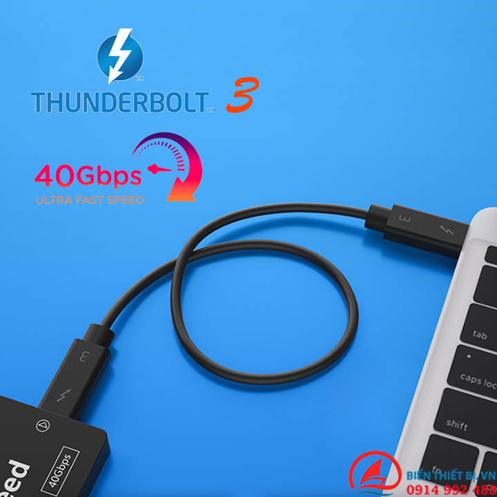 Cáp Thunderbolt 3 dài 0.5m tốc độ 40Gb hình ảnh 5K sạc 5A/100W PD