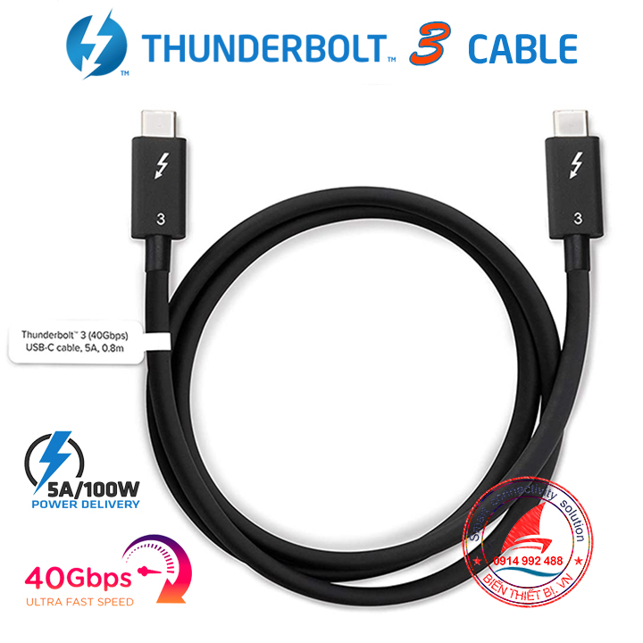 Cáp Thunderbolt 3 tốc độ 40Gb dây dài 1m hỗ trợ 5K 4K sạc 5A/100W