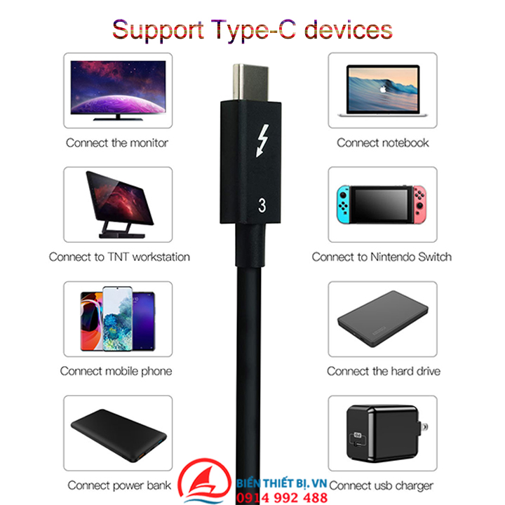 Thunderbolt 3 cable (USB-C) high-speed data transfer up to 40Gbps for 5K 4K @ 60Hz images fast charging 20V-5A/100W Power Delivery 
