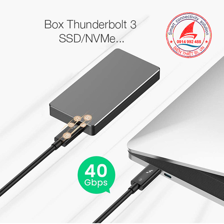 Cáp Thunderbolt 3 tốc độ 40Gbps hỗ trợ 5K 4K@60Hz sạc 20V-5A/100W PD
