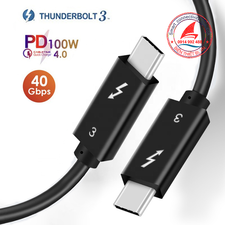Cáp Thunderbolt 3 dài 70cm (0.7m) tốc độ 40Gb hỗ trợ 5K sạc 100W