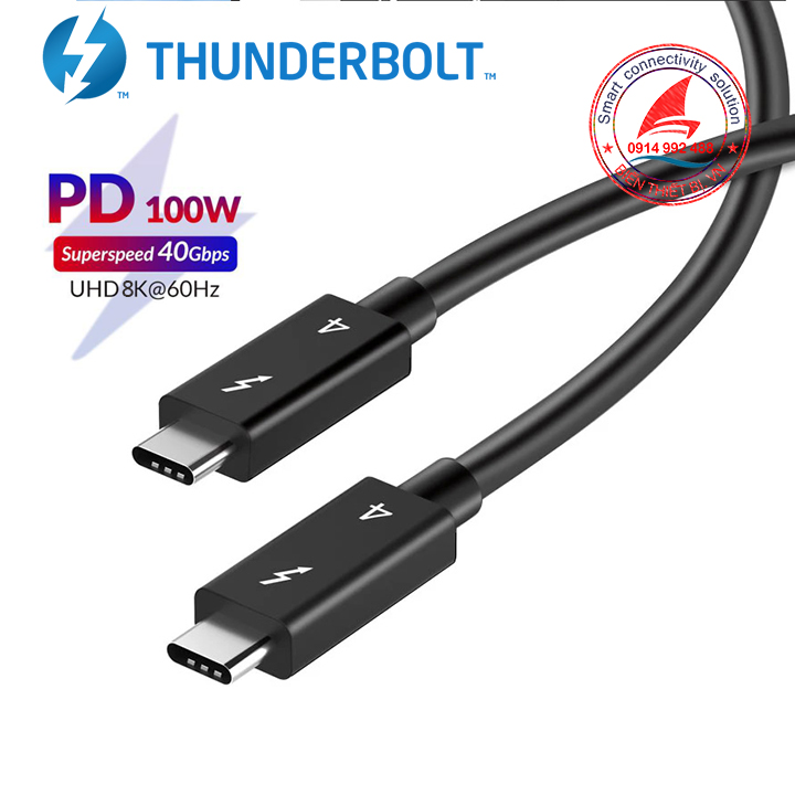 Cáp Thunderbolt 4 hỗ trợ 8K 4K@60Hz tốc độ 40GB sạc 5A/100W - Cáp dài 2M