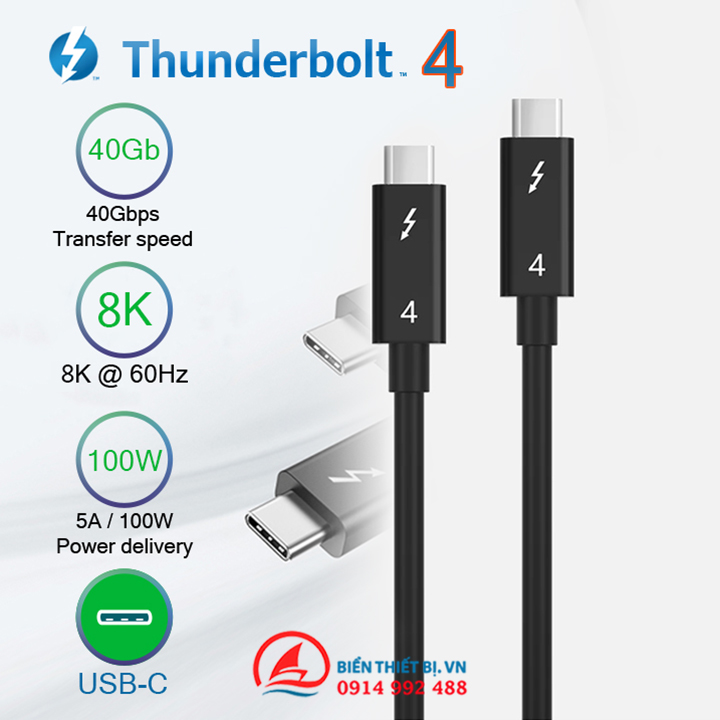 Cáp Thunderbolt 4 dài 2M tốc độ 40Gb hỗ trợ hình ảnh Video 8K60hz 4K60hz  Sạc PD 20A5V100W  Lazadavn