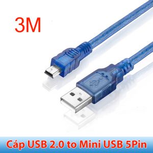 Cáp USB 2.0 to Mini USB 5pin 30cm 0.3m 50cm 0.5m 1.5m 3m 5m 10m cho máy lập trình PLC Camera máy ảnh đầu đọc thẻ nhớ Card reader máy tính Laptop SSD HDD Box
