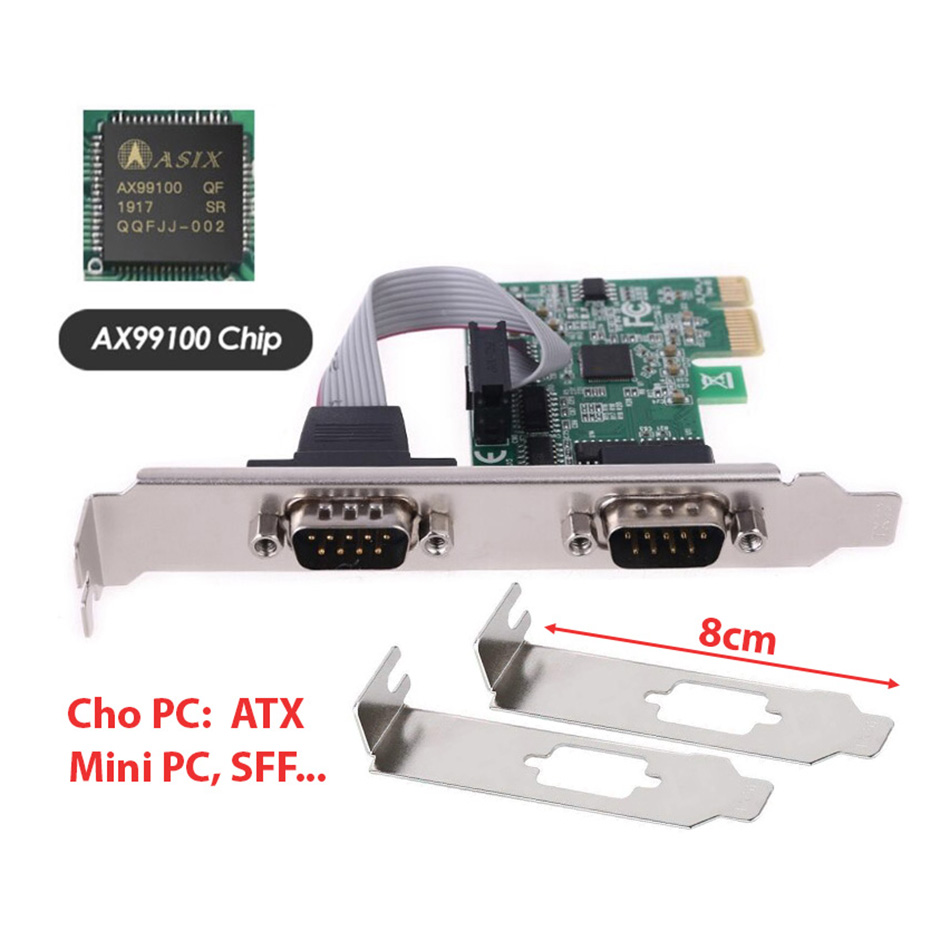 Card PCI-E to 2 COM RS232 DB9 chip AX99100 Case mini Slim PC, SFF