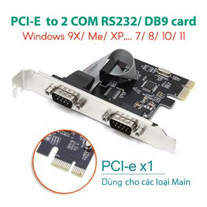 Card PCI-E sang 2 COM RS232 DB9 chip WCH382 chuyển đổi PCIe x1 to 2 cổng DB9 cho máy tính PC mini máy đồng bộ Slim SFF Dell HP kết nối cáp máy CNC PLC